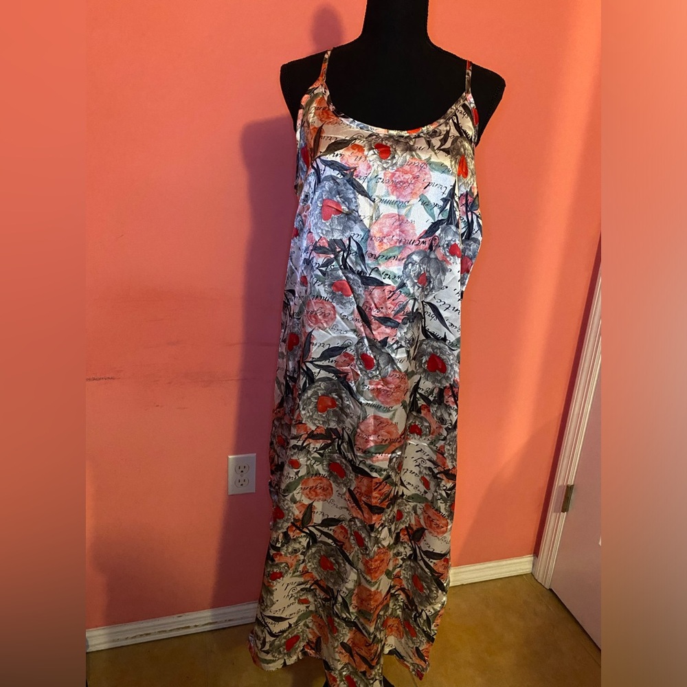 Joan Vass Pink and Gray Floral Satin Dress